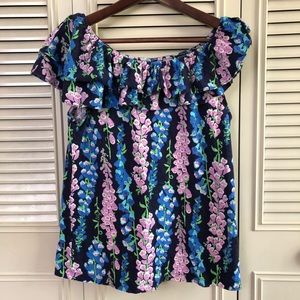 Lily Pulitzer blue floral ruffle tank